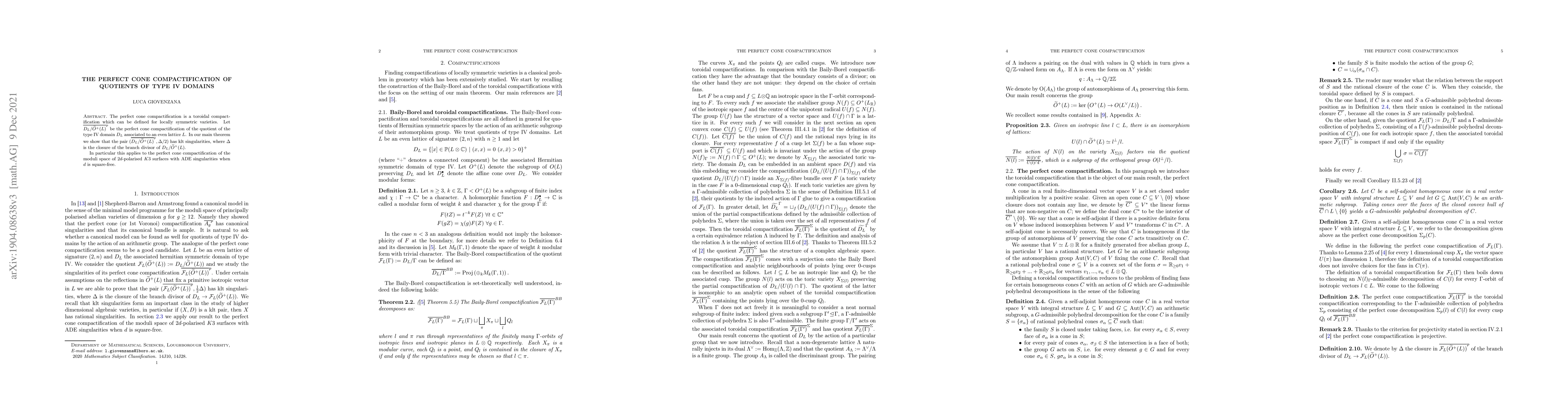 Thumbnail for The perfect cone compactification of quotients of type IV domains