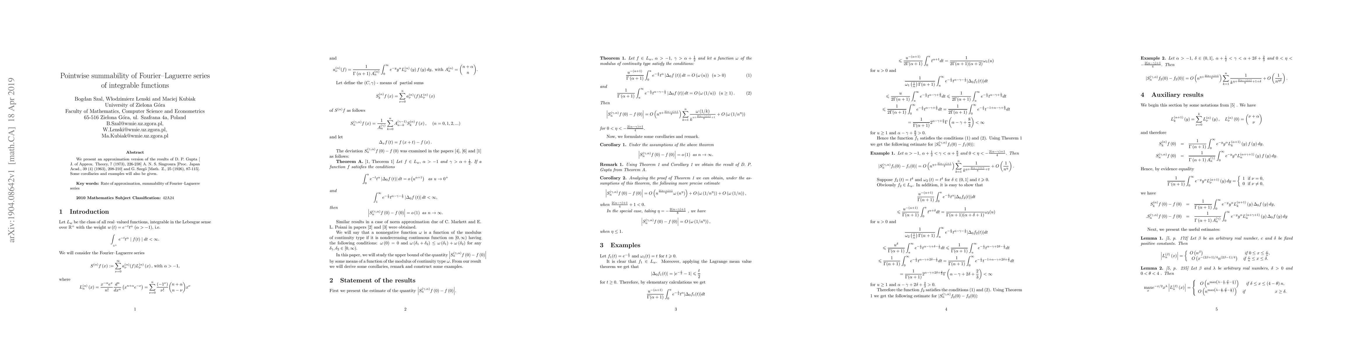 Thumbnail for Pointwise summability of Fourier-Laguerre series of integrable functions