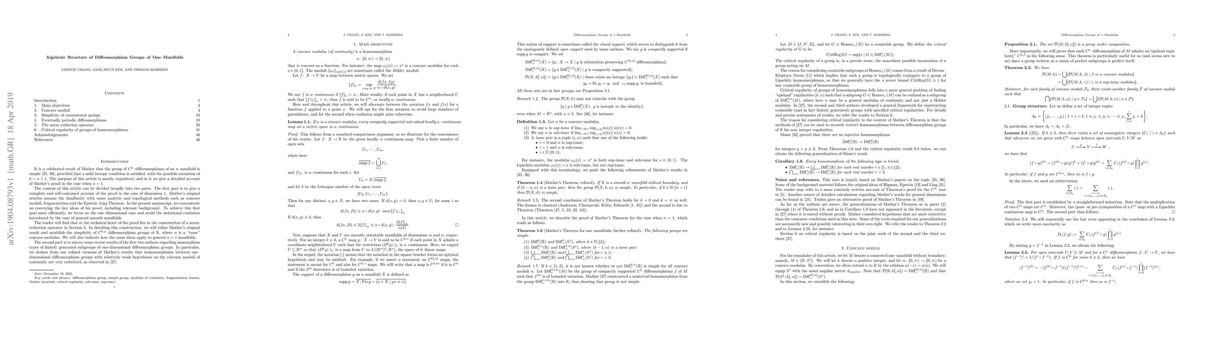 Thumbnail for Algebraic Structure of Diffeomorphism Groups of One-Manifolds