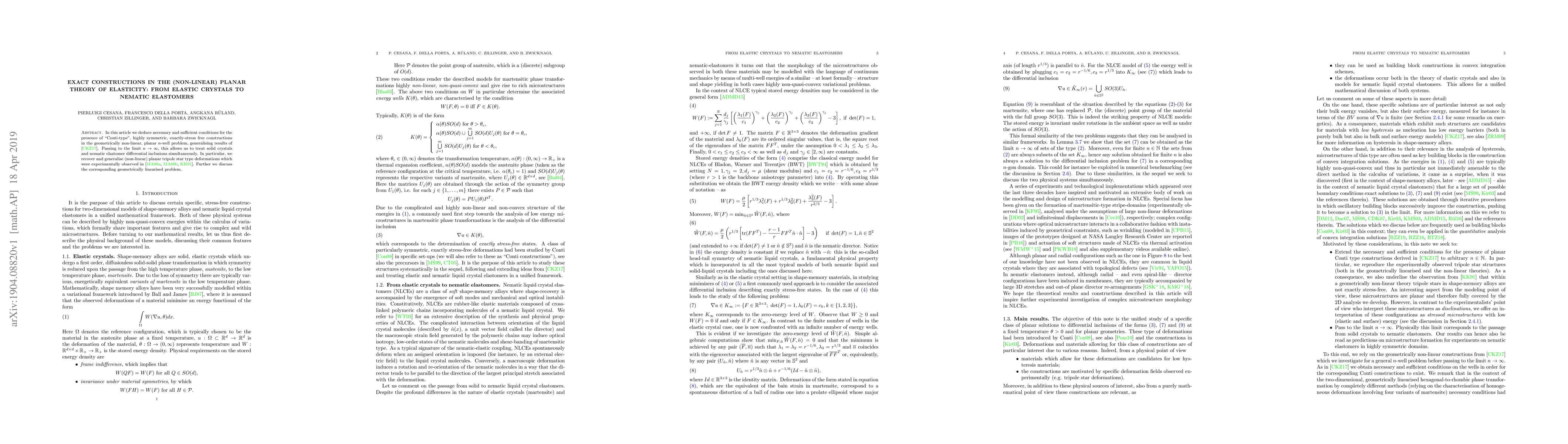 Thumbnail for Exact constructions in the (non-linear) planar theory of elasticity:
  From elastic crystals to nematic elastomers