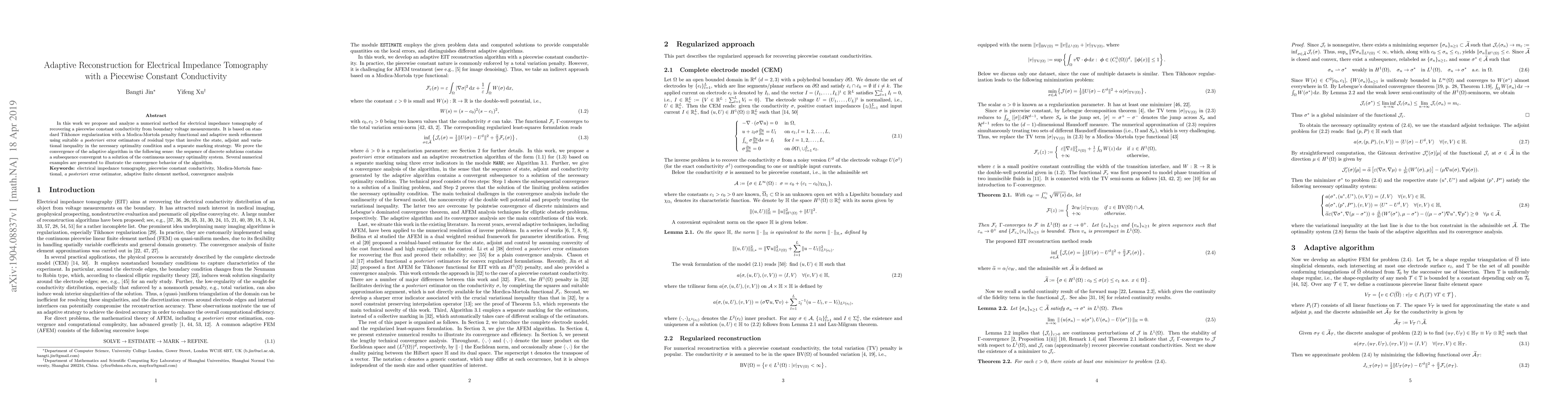 Thumbnail for Adaptive Reconstruction for Electrical Impedance Tomography with a
  Piecewise Constant Conductivity