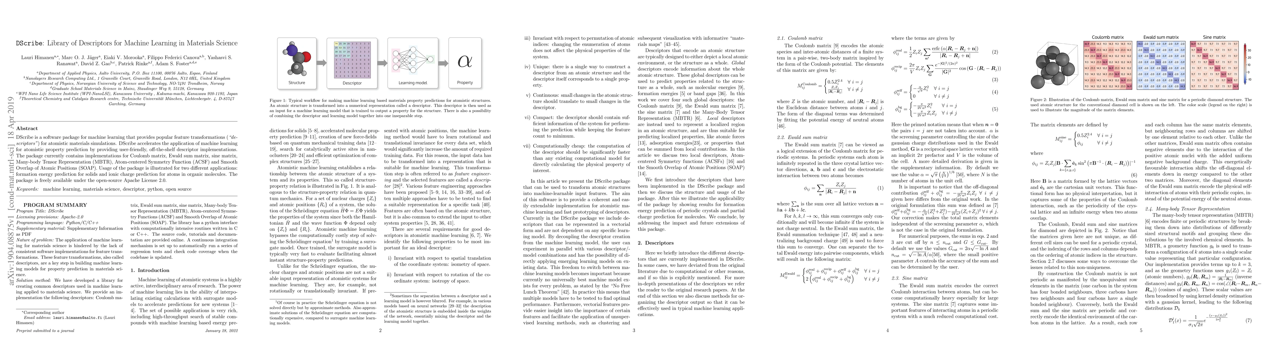 Thumbnail for DScribe: Library of Descriptors for Machine Learning in Materials
  Science