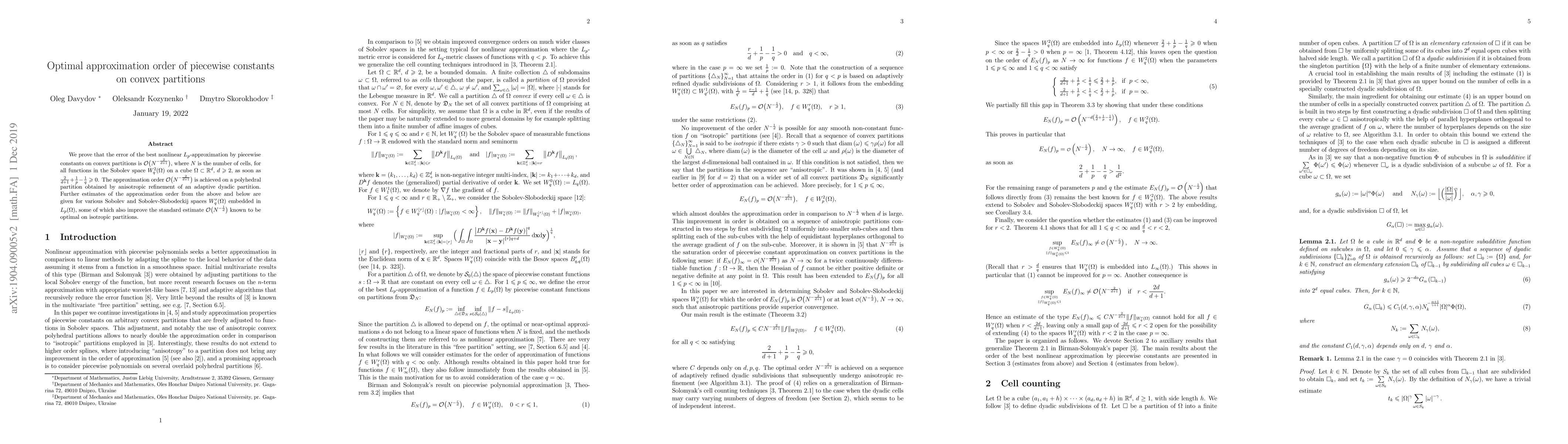 Thumbnail for Optimal approximation order of piecewise constants on convex partitions