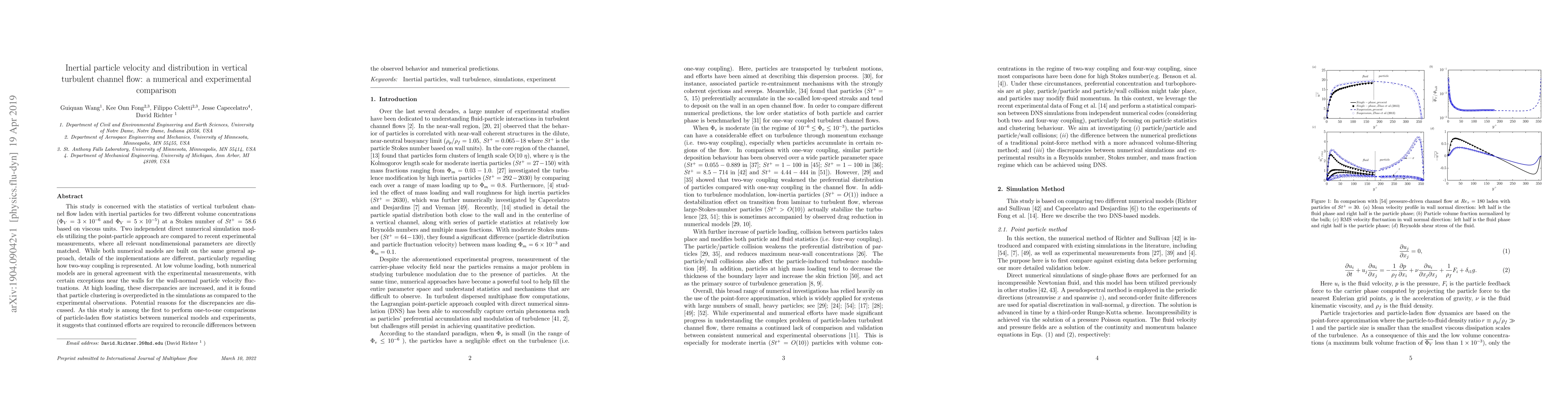 Thumbnail for Inertial particle velocity and distribution in vertical turbulent
  channel flow: a numerical and experimental comparison