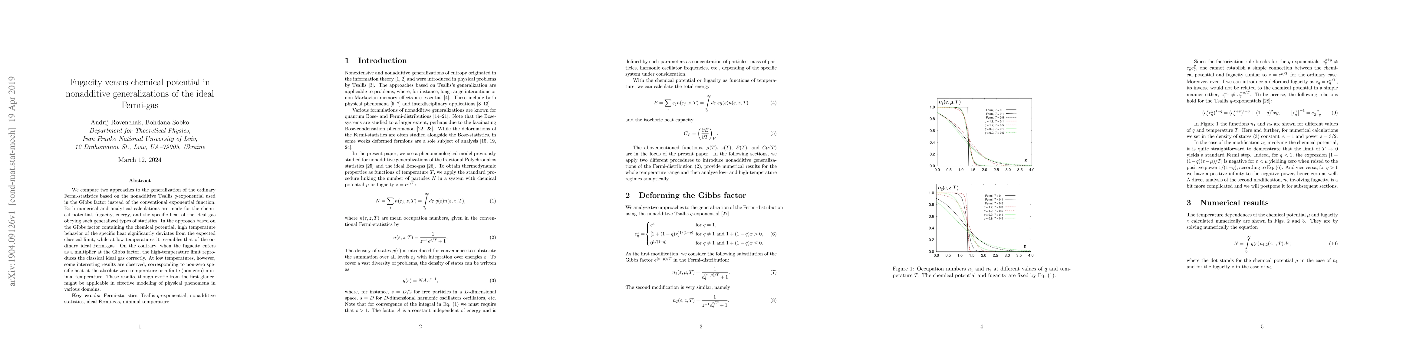 Thumbnail for Fugacity versus chemical potential in nonadditive generalizations of the
  ideal Fermi-gas