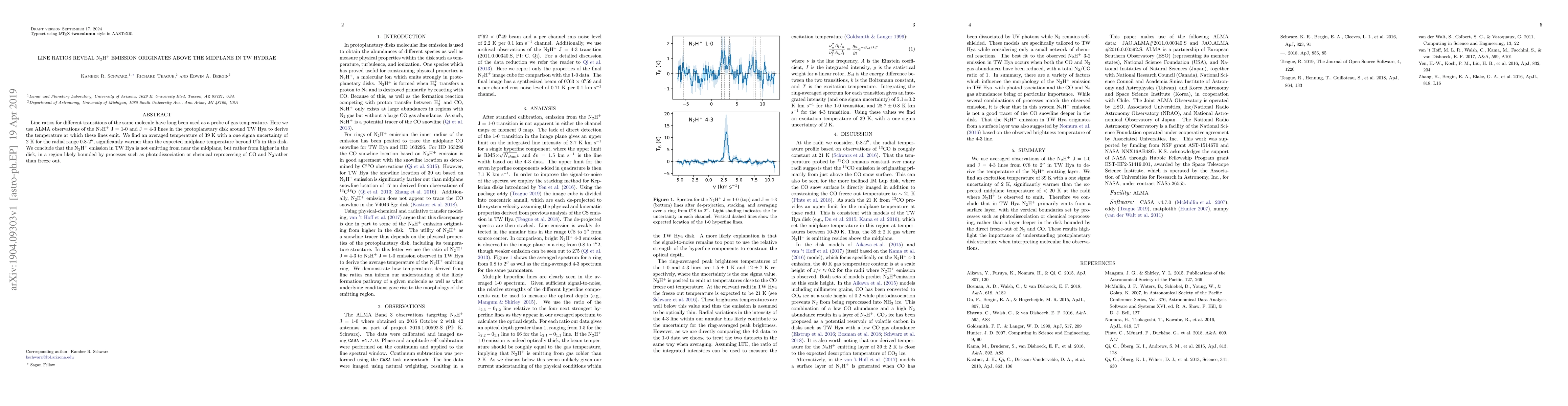 Thumbnail for Line Ratios Reveal N2H+ Emission Originates Above the Midplane in TW
  Hydrae