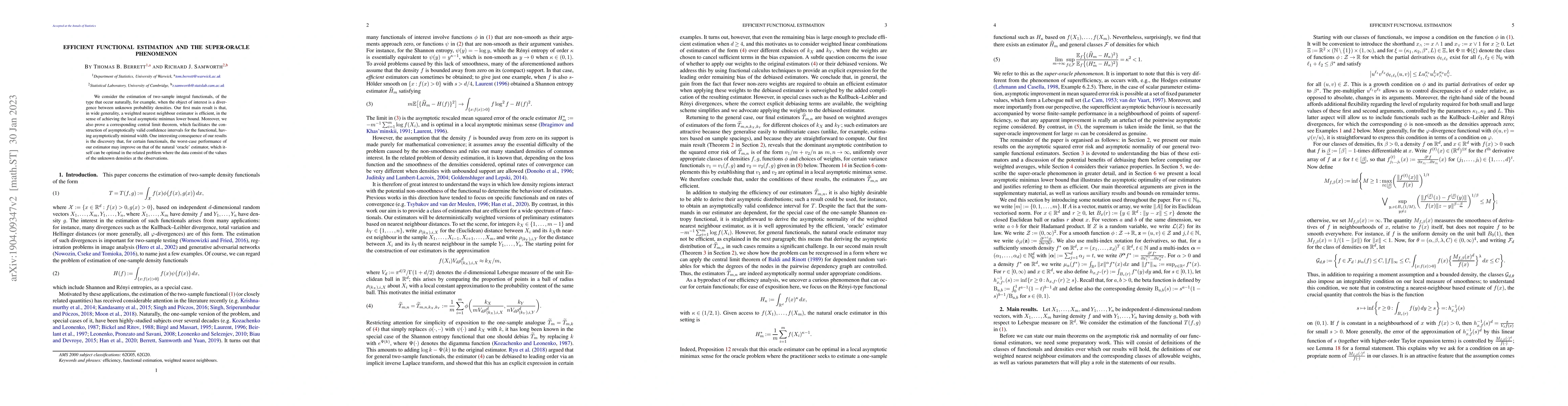 Thumbnail for Efficient functional estimation and the super-oracle phenomenon