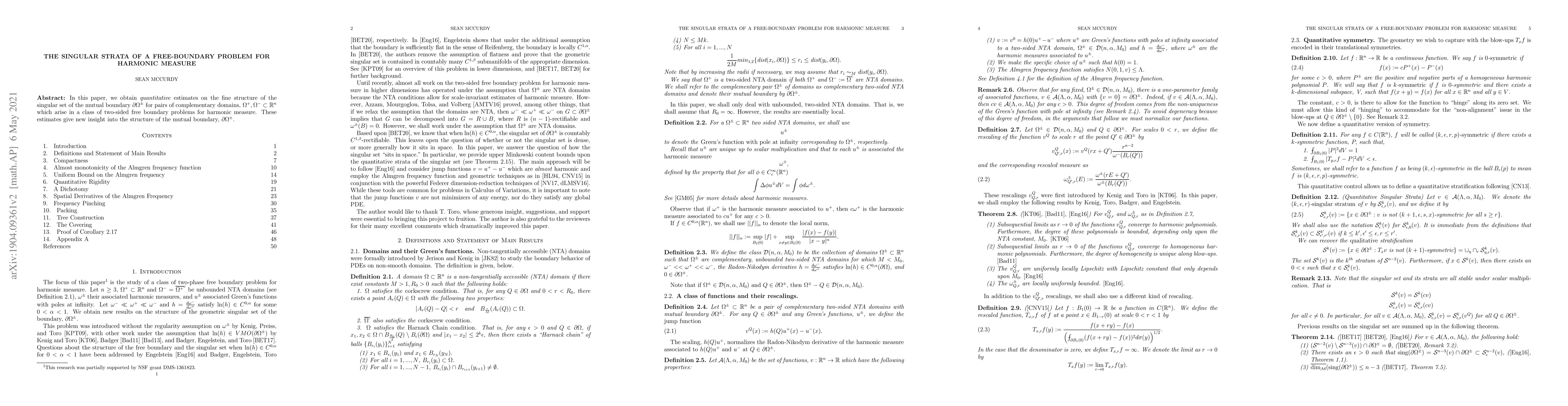 Thumbnail for The Singular Strata of a Free-Boundary problem for harmonic measure