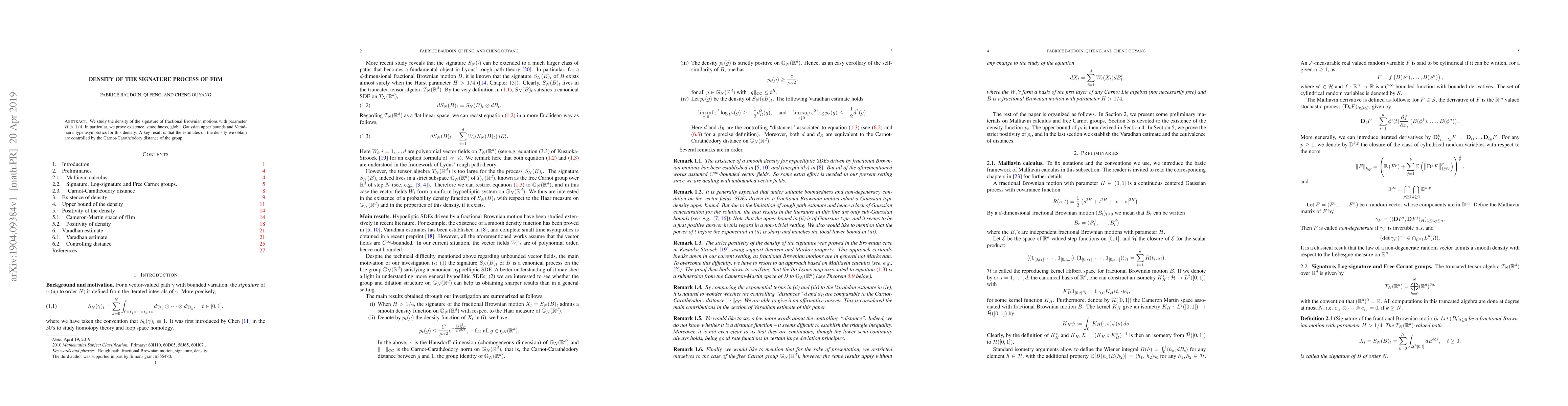 Thumbnail for Density of the signature process of fBm