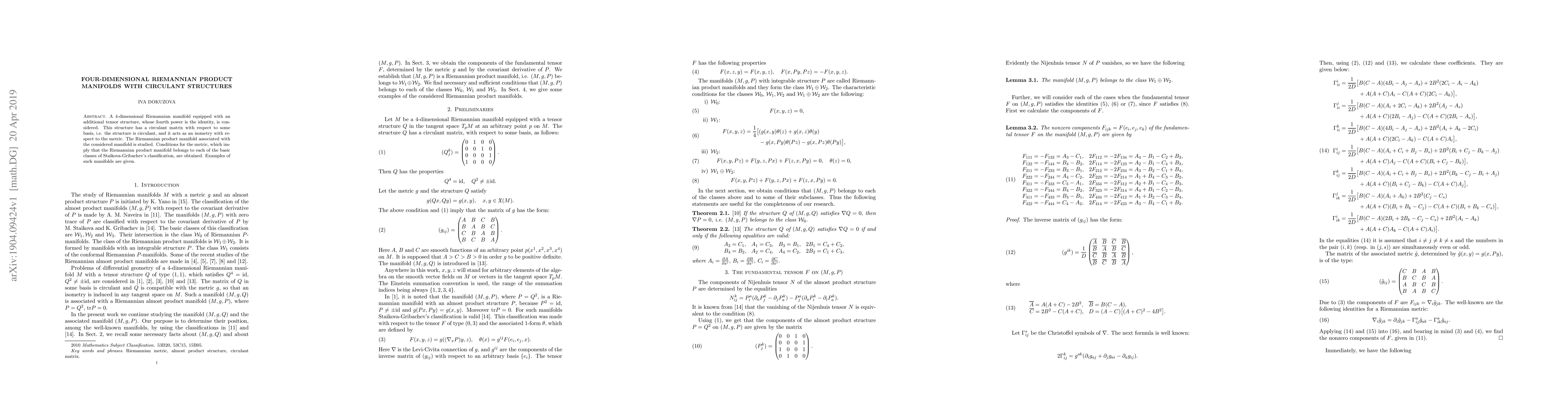Thumbnail for Four-dimensional Riemannian product manifolds with circulant structures