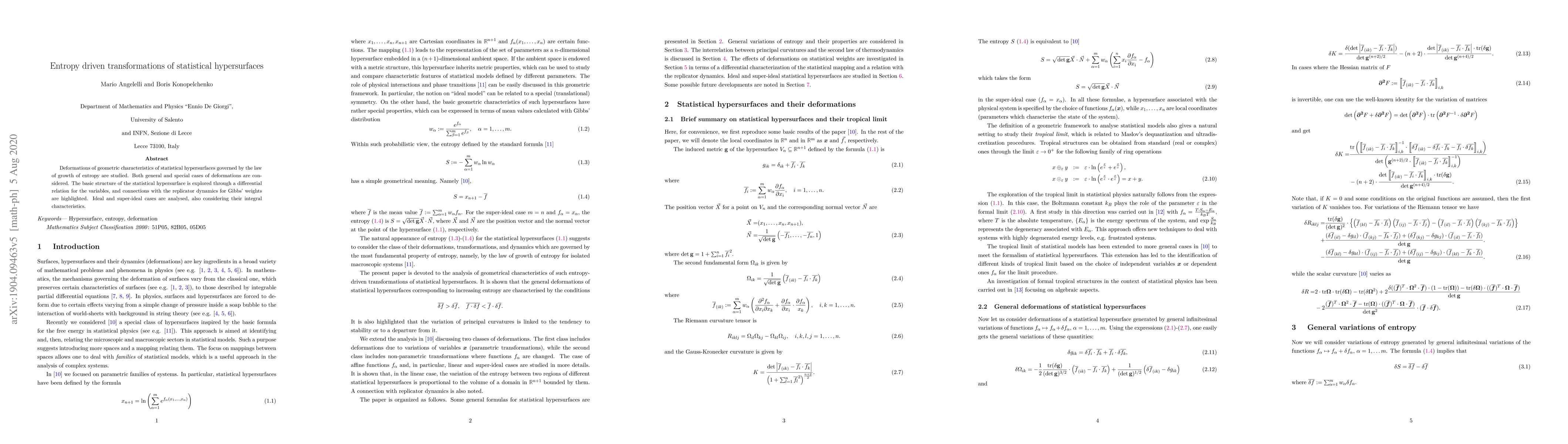 Thumbnail for Entropy driven transformations of statistical hypersurfaces