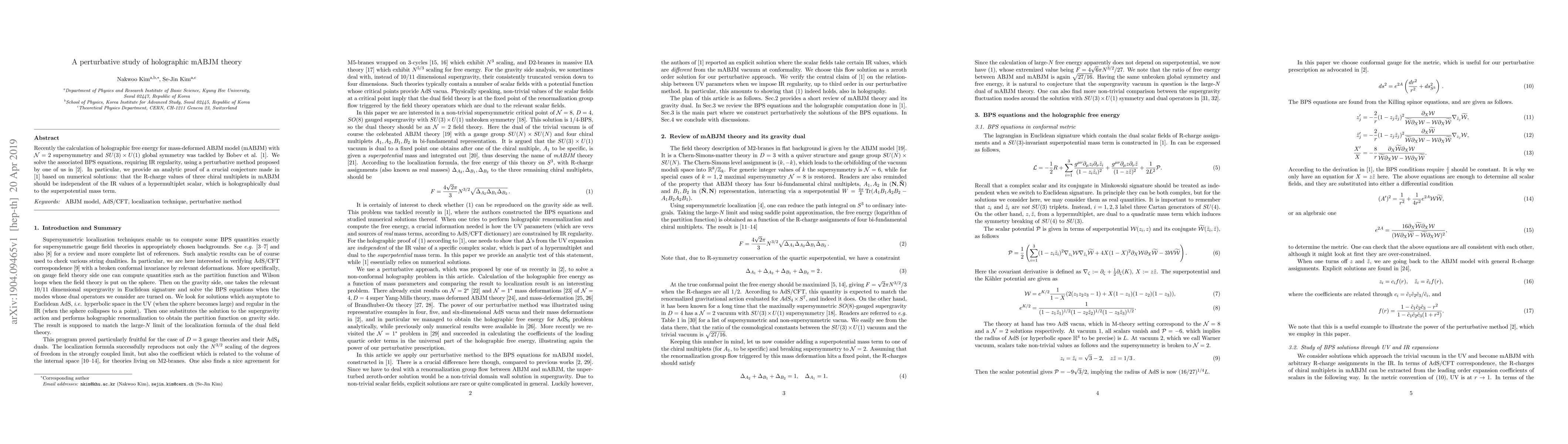 Thumbnail for A perturbative study of holographic mABJM theory