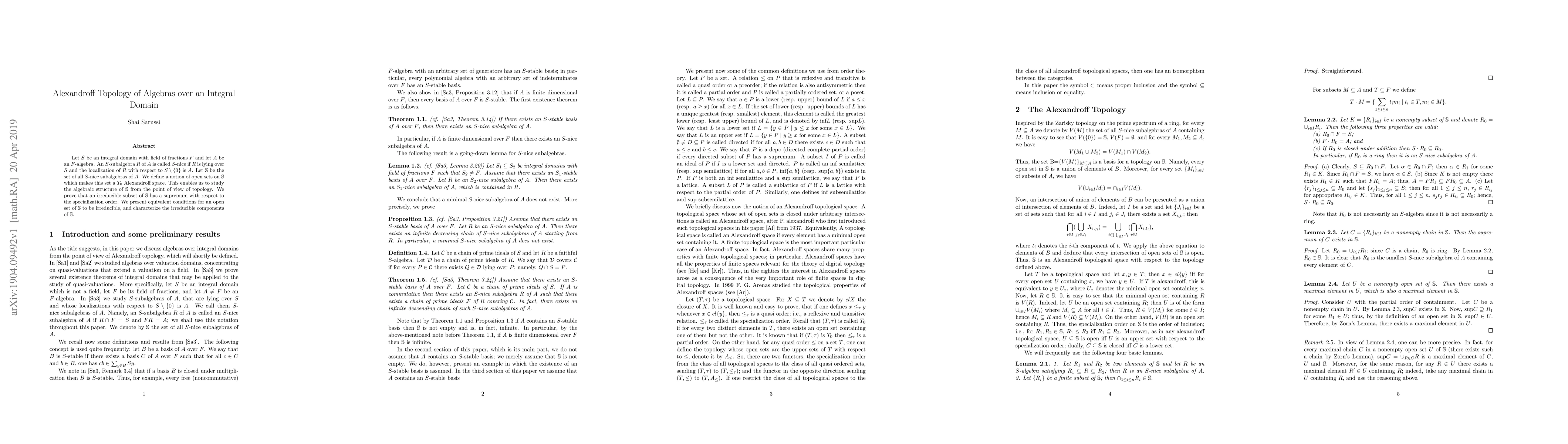 Thumbnail for Alexandroff Topology of Algebras over an Integral Domain