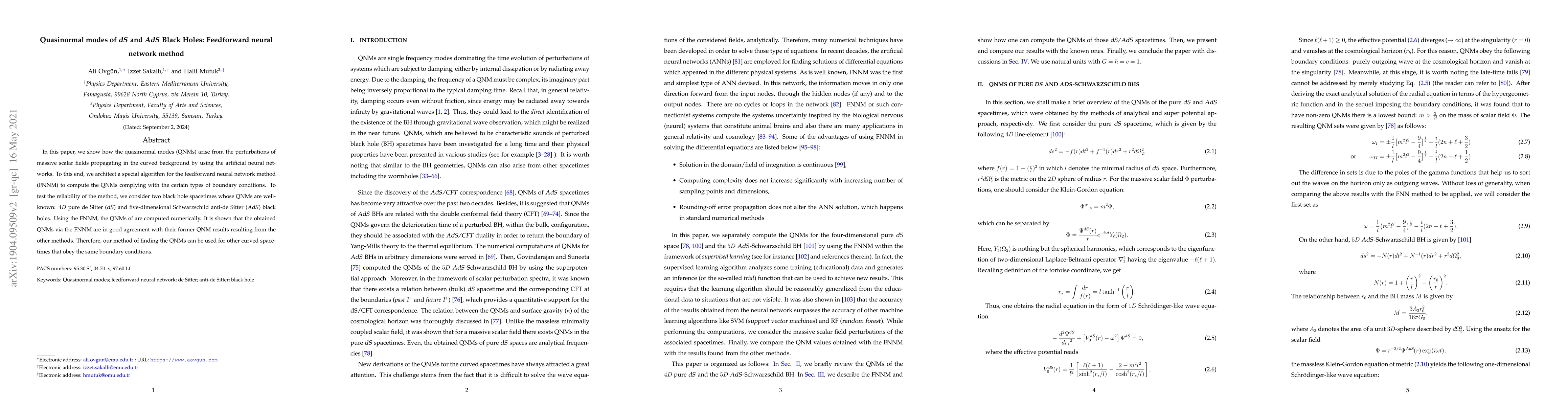 Thumbnail for Quasinormal modes of dS and AdS Black Holes: Feedforward neural network
  method