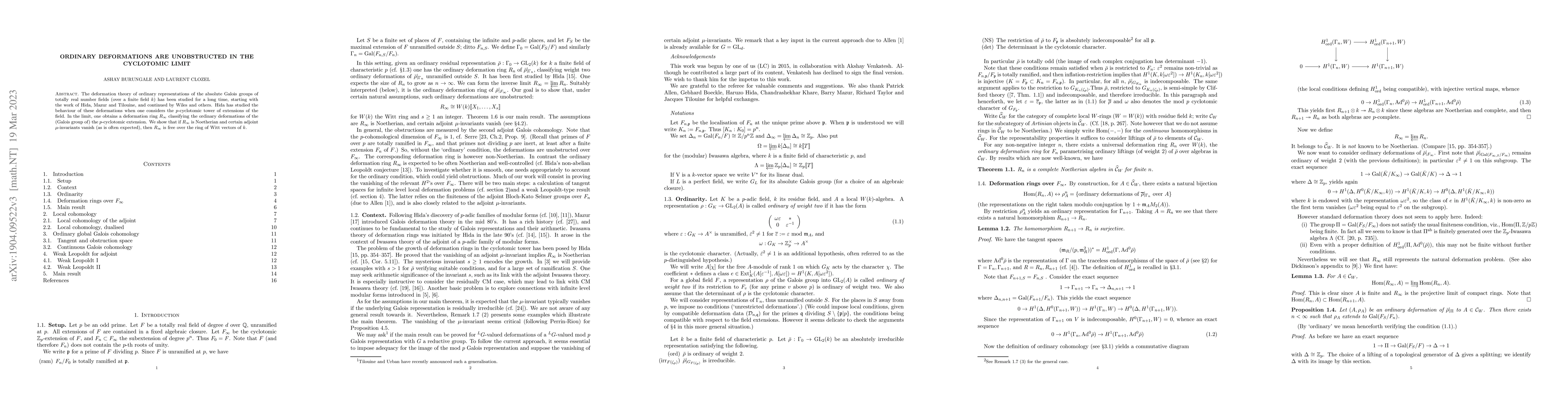 Thumbnail for Ordinary deformations are unobstructed in the cyclotomic limit