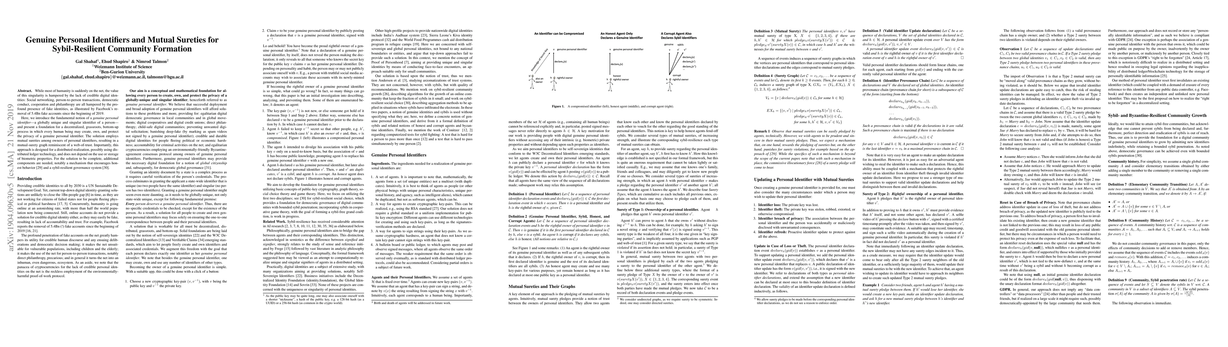 Thumbnail for Genuine Personal Identifiers and Mutual Sureties for Sybil-Resilient
  Community Formation