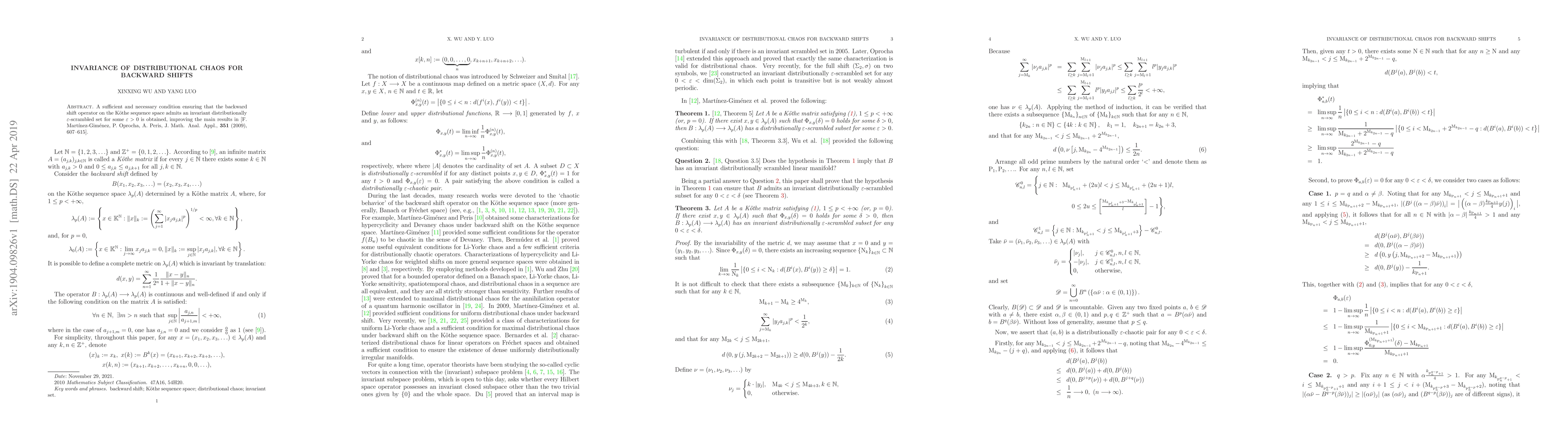 Thumbnail for Invariance of distributional chaos for backward shifts