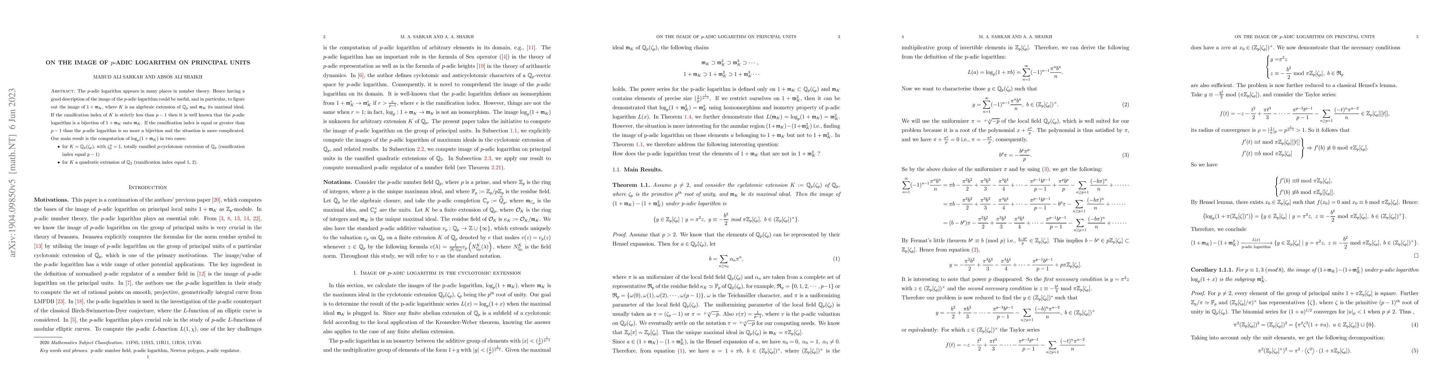 Thumbnail for On the image of $p$-adic logarithm on principal units