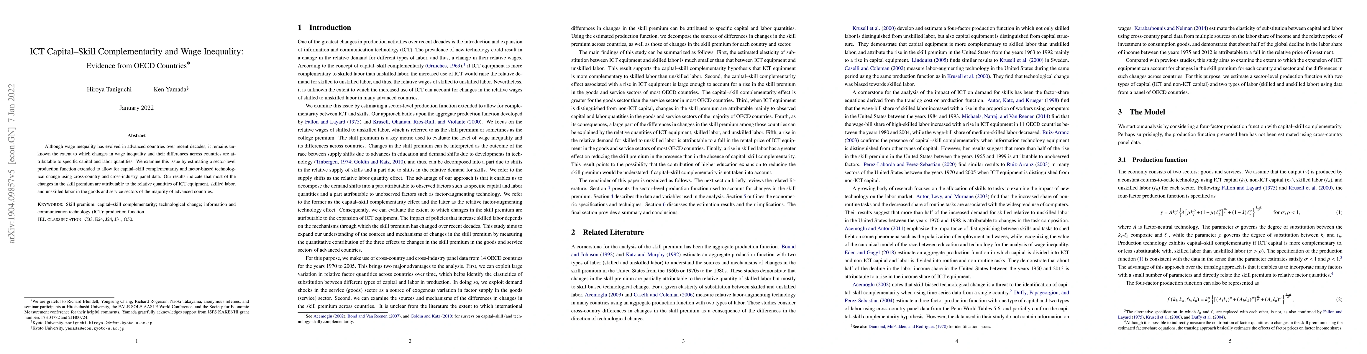 Thumbnail for ICT Capital-Skill Complementarity and Wage Inequality: Evidence from
  OECD Countries