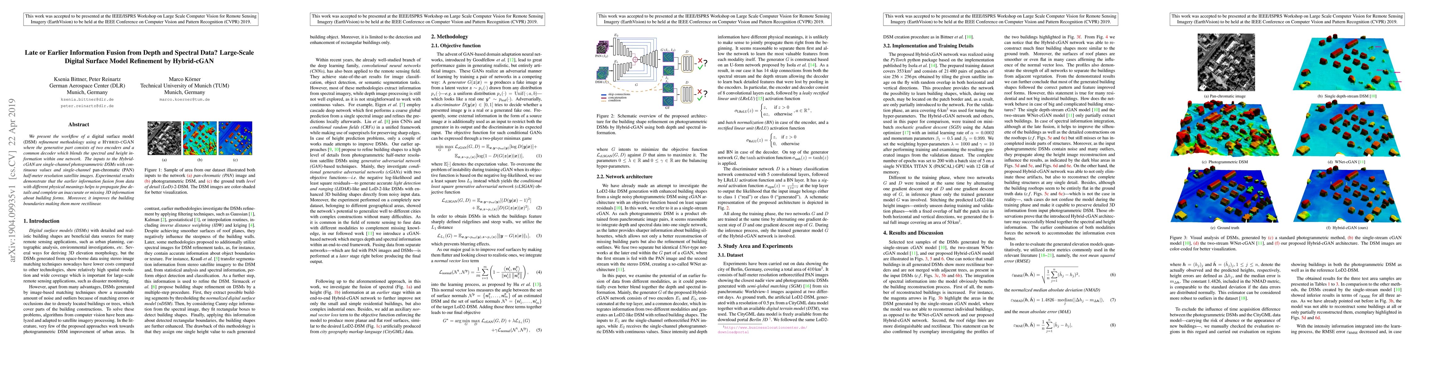 Thumbnail for Late or Earlier Information Fusion from Depth and Spectral Data?
  Large-Scale Digital Surface Model Refinement by Hybrid-cGAN