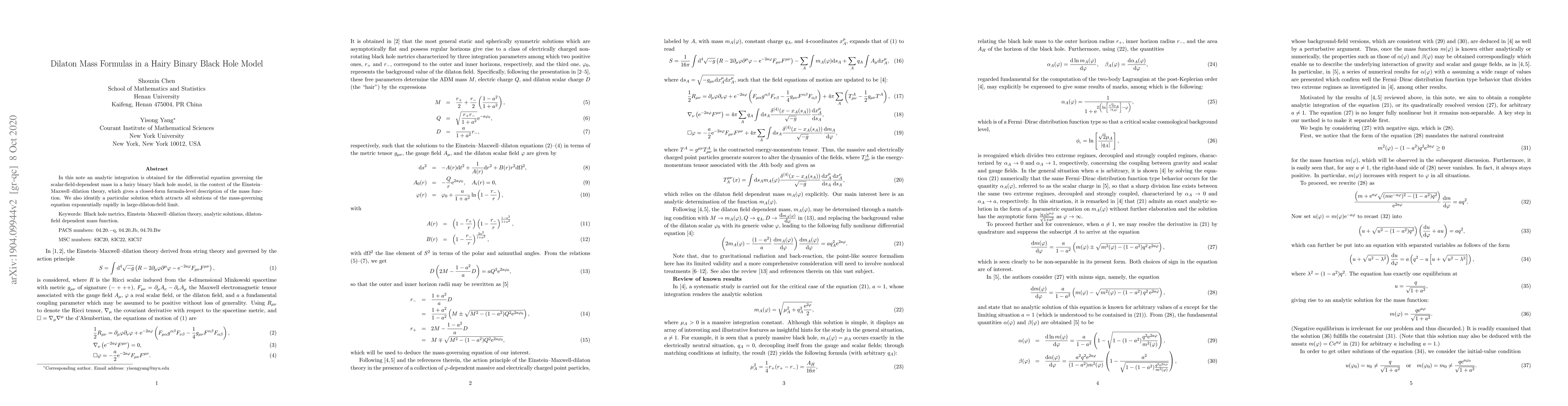 Thumbnail for Dilaton Mass Formulas in a Hairy Binary Black Hole Model