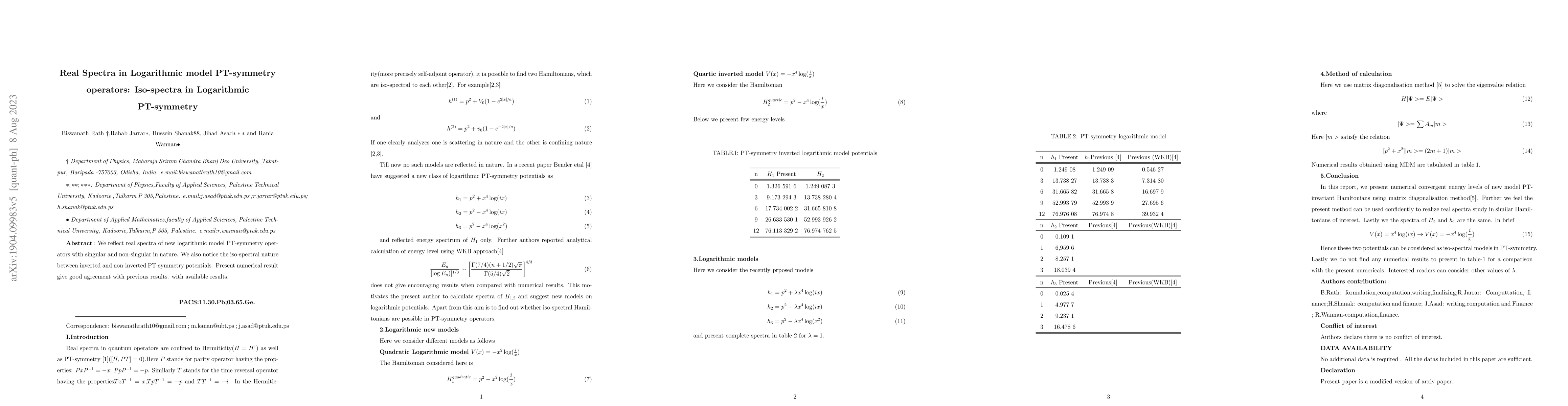 Thumbnail for Real spectra in Logarithmic model PT-symmetry operators: Iso-spectra in
  Logarithmic PT-symmetry