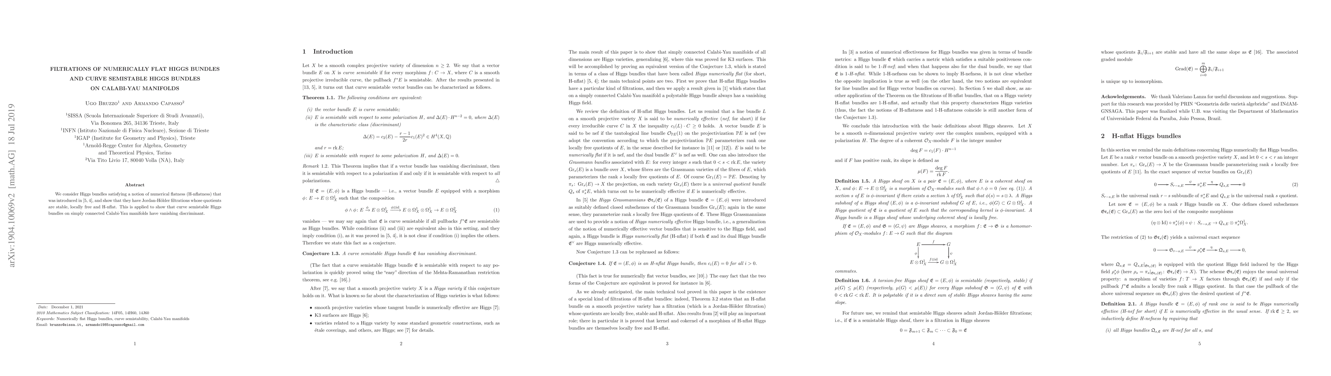 Thumbnail for Filtrations of numerically flat Higgs bundles and curve semistable Higgs
  bundles on Calabi-Yau manifolds