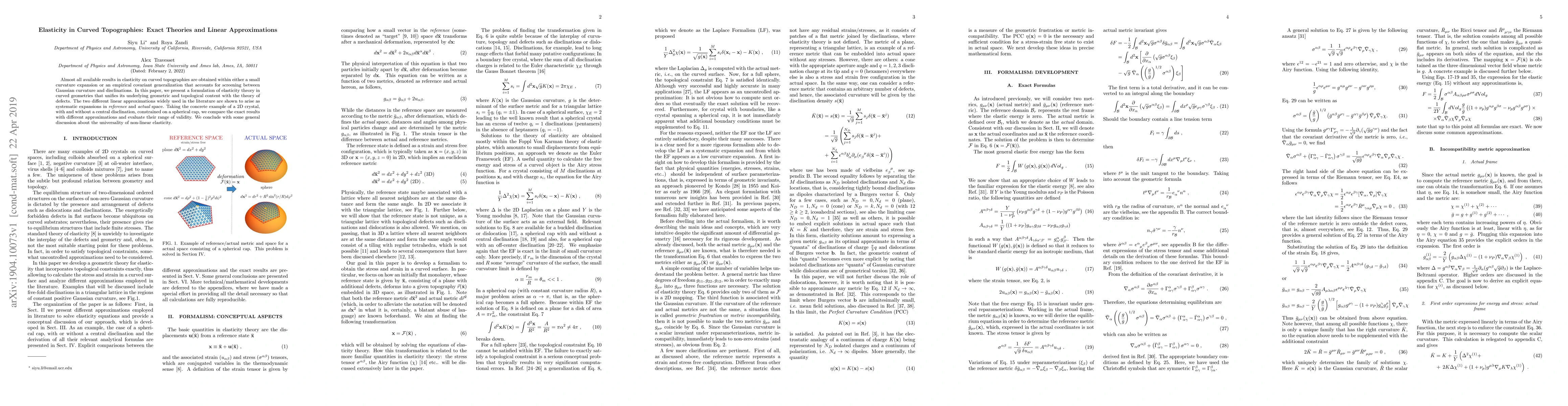 Thumbnail for Elasticity in Curved Topographies: Exact Theories and Linear
  Approximations