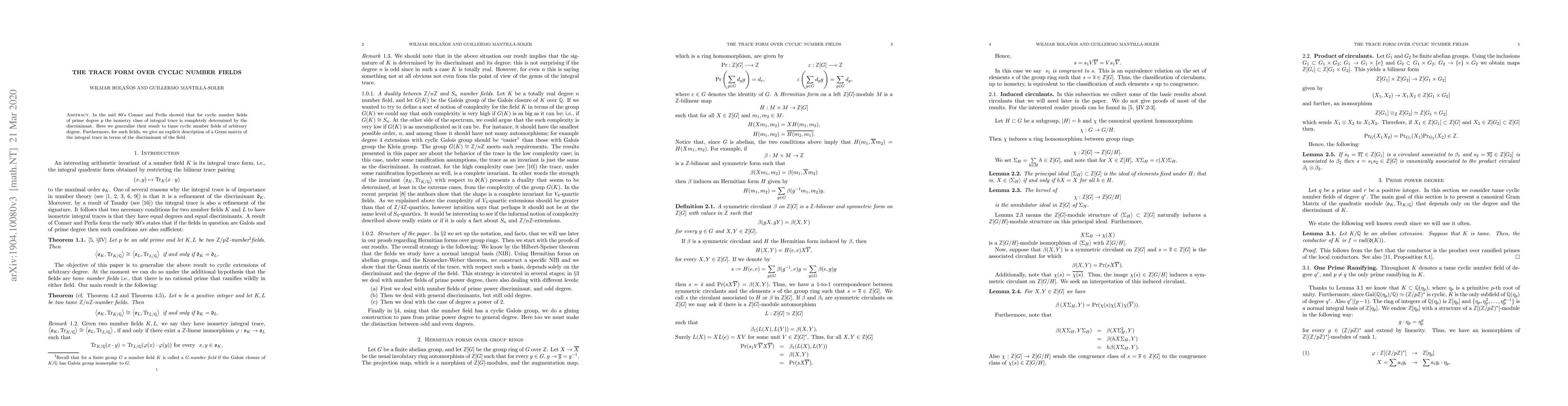 Thumbnail for The trace form over cyclic number fields
