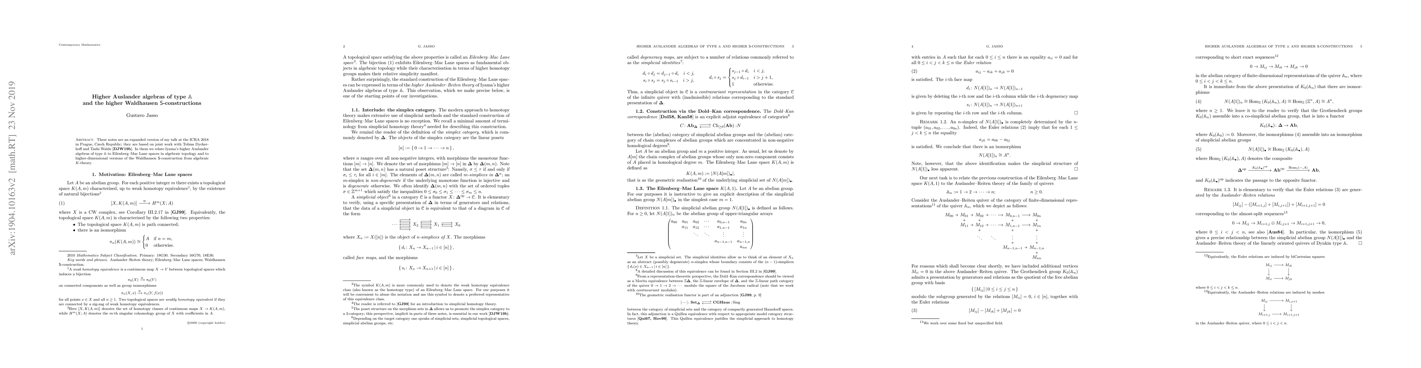 Thumbnail for Higher Auslander algebras of type $\mathbb{A}$ and the higher Waldhausen
  $\operatorname{S}$-constructions