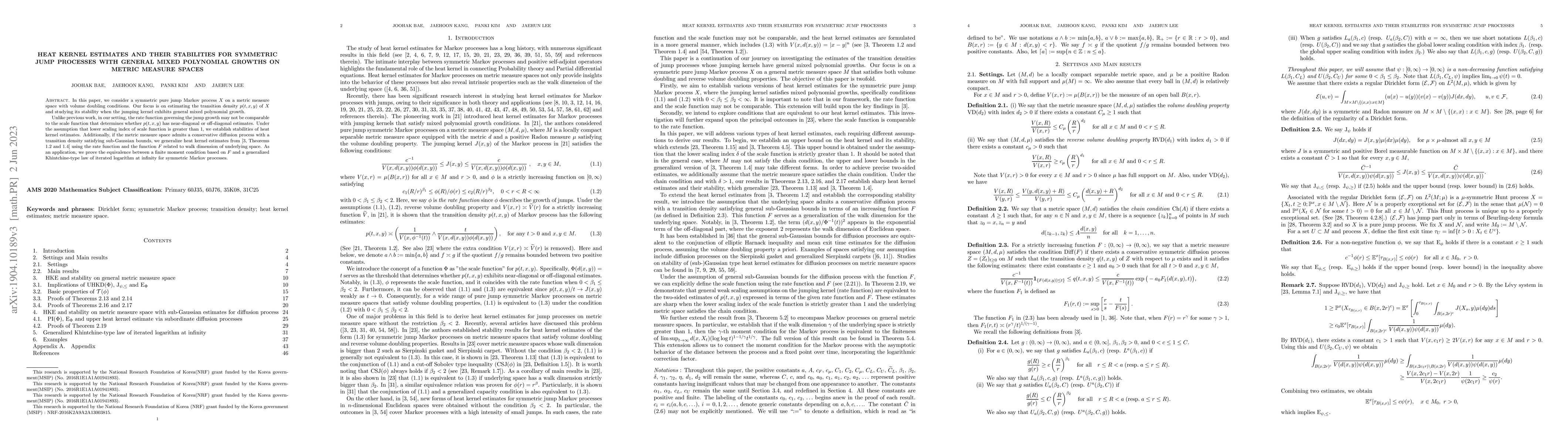 Thumbnail for Heat kernel estimates and their stabilities for symmetric jump processes
  with general mixed polynomial growths on metric measure spaces