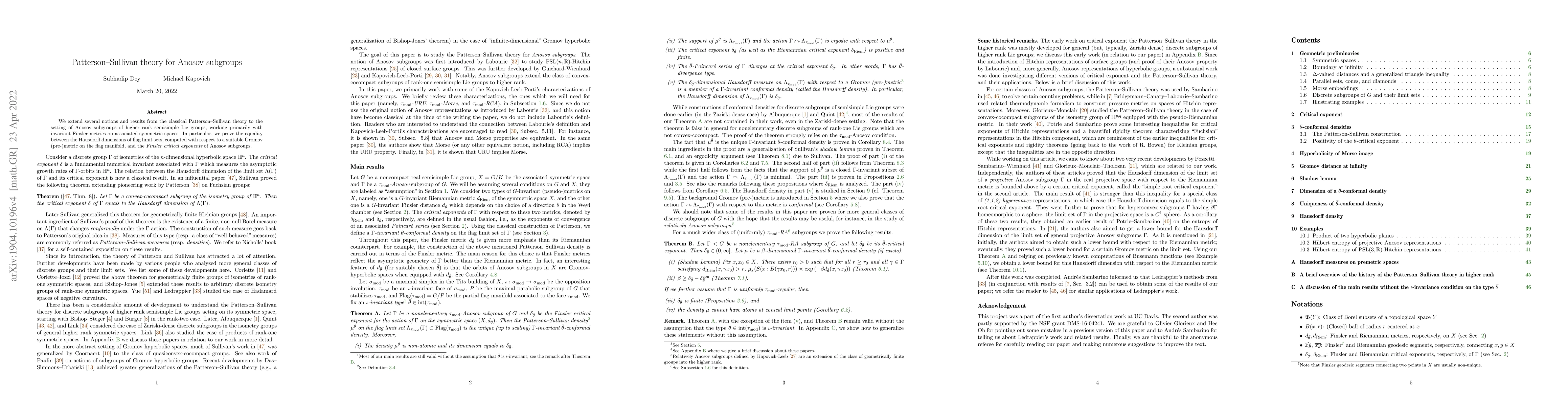 Thumbnail for Patterson-Sullivan theory for Anosov subgroups