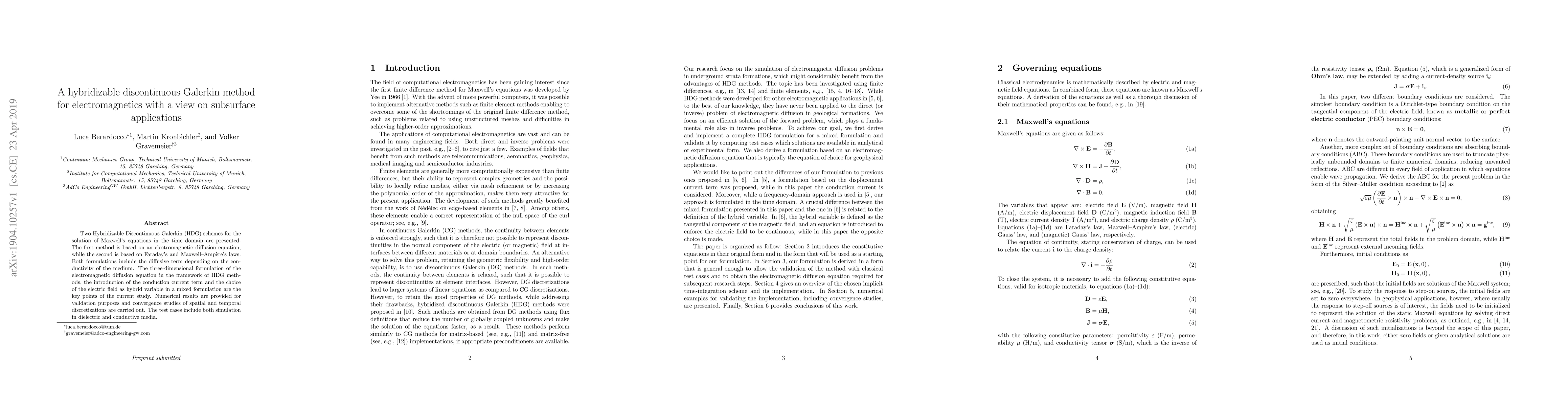 Thumbnail for A hybridizable discontinuous Galerkin method for electromagnetics with a
  view on subsurface applications