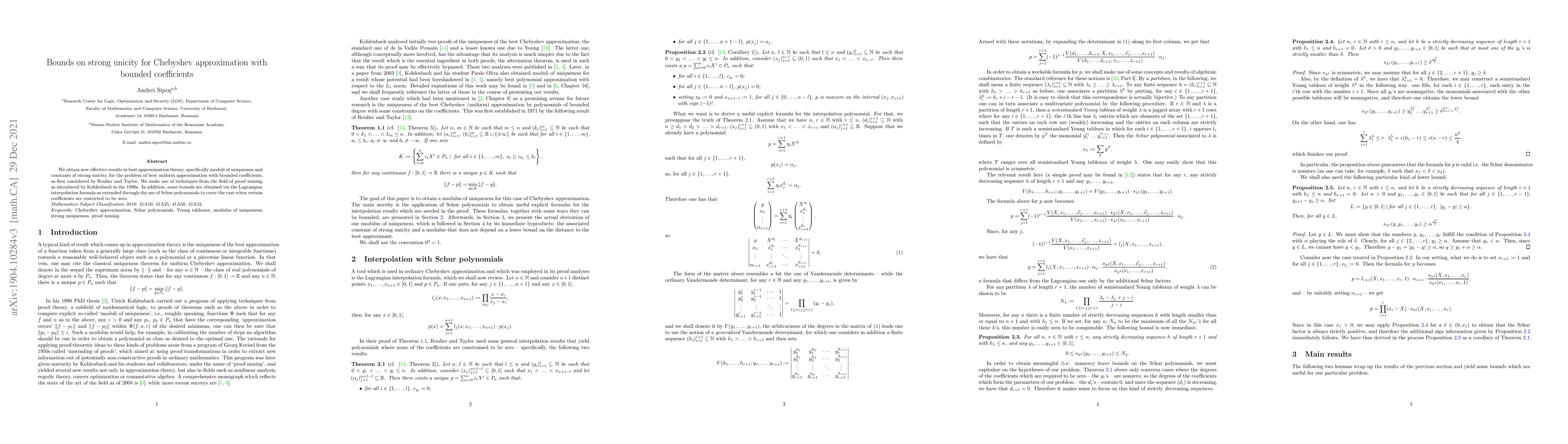 Thumbnail for Bounds on strong unicity for Chebyshev approximation with bounded
  coefficients