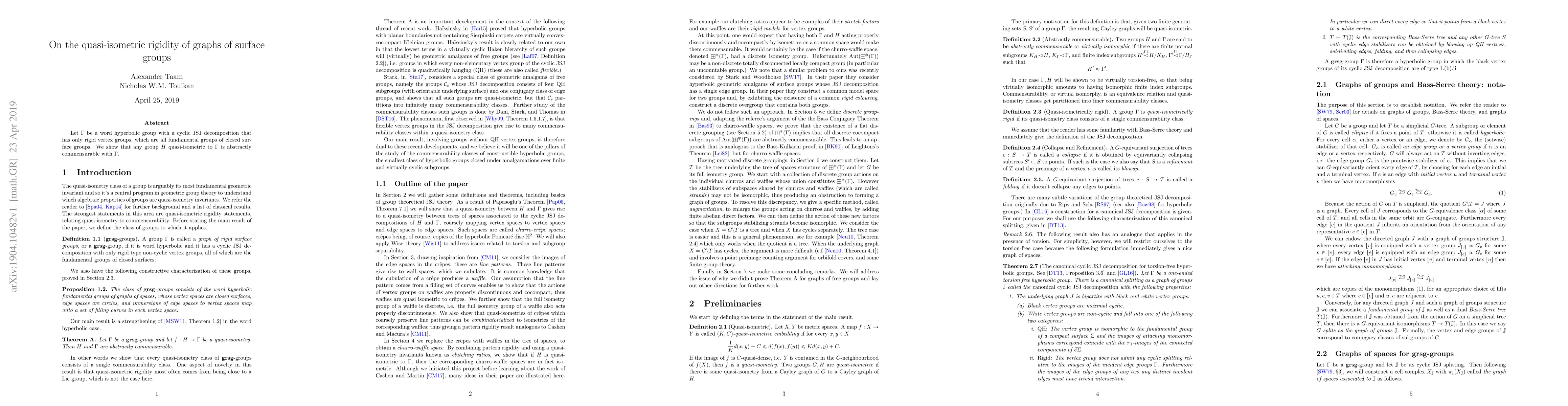 Thumbnail for On the quasi-isometric rigidity of graphs of surface groups