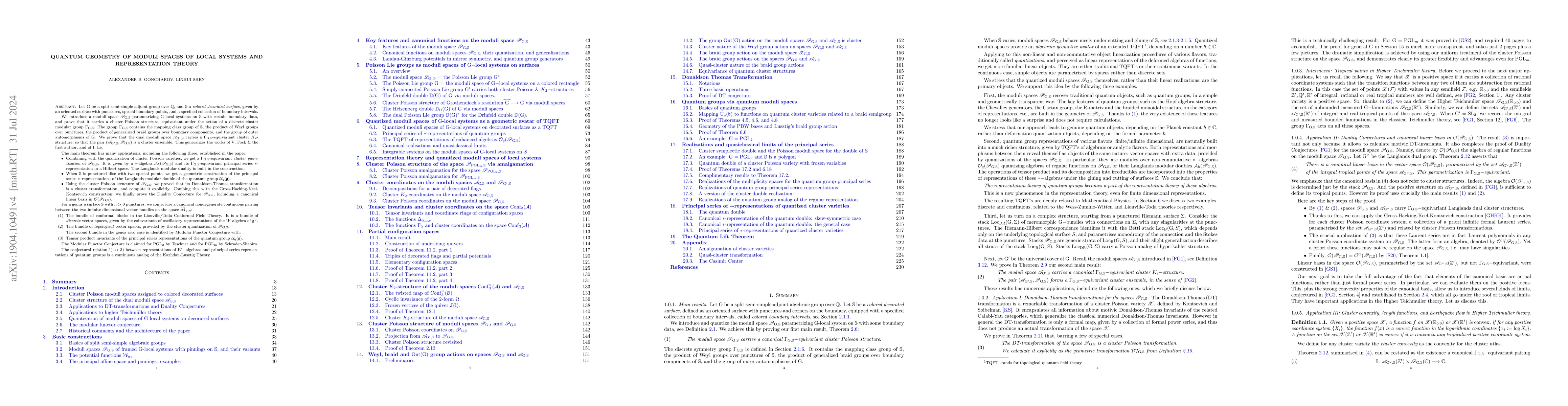 Thumbnail for Quantum geometry of moduli spaces of local systems and representation
  theory