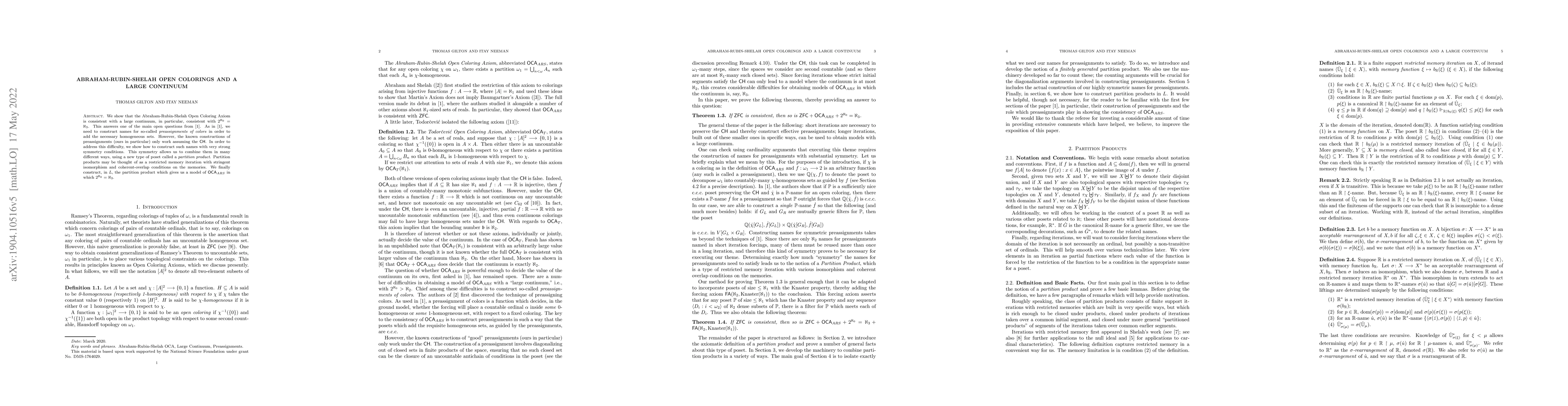 Thumbnail for Abraham-Rubin-Shelah Open Colorings and a Large Continuum