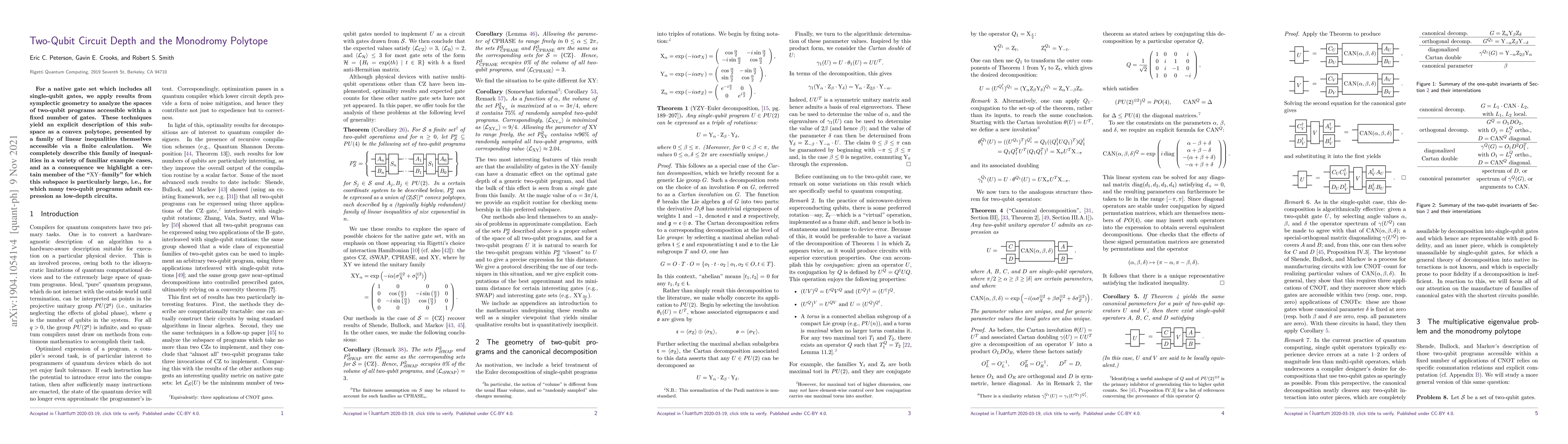 Thumbnail for Fixed-Depth Two-Qubit Circuits and the Monodromy Polytope