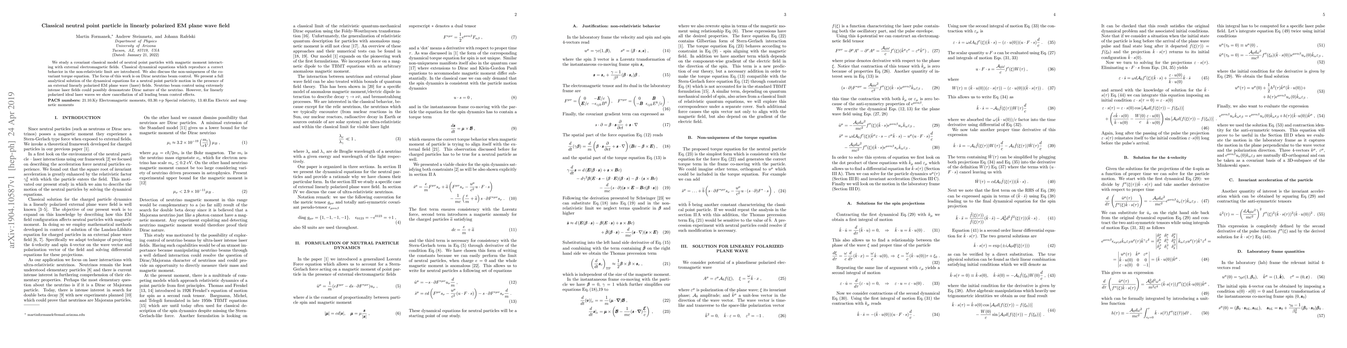 Thumbnail for Classical neutral point particle in linearly polarized EM plane wave
  field