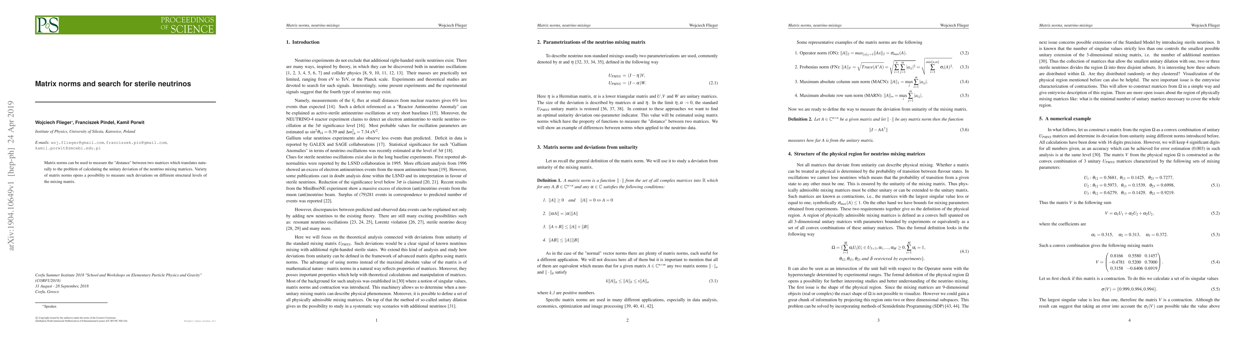 Thumbnail for Matrix norms and search for sterile neutrinos