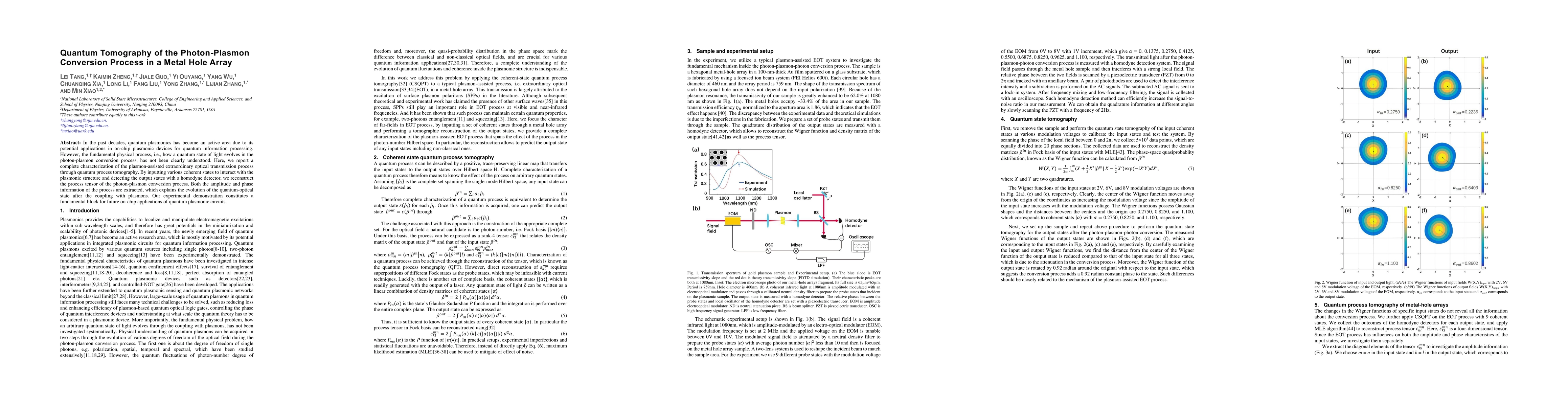 Thumbnail for Quantum Tomography of the Photon-Plasmon Conversion Process in a Metal
  Hole Array