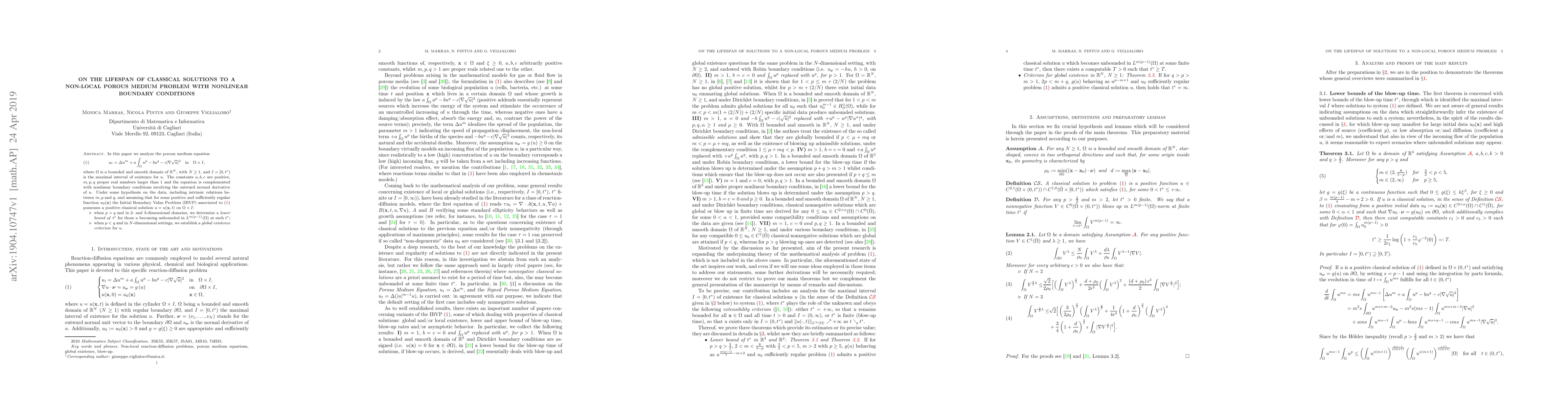 Thumbnail for On the lifespan of classical solutions to a non-local porous medium
  problem with nonlinear boundary conditions