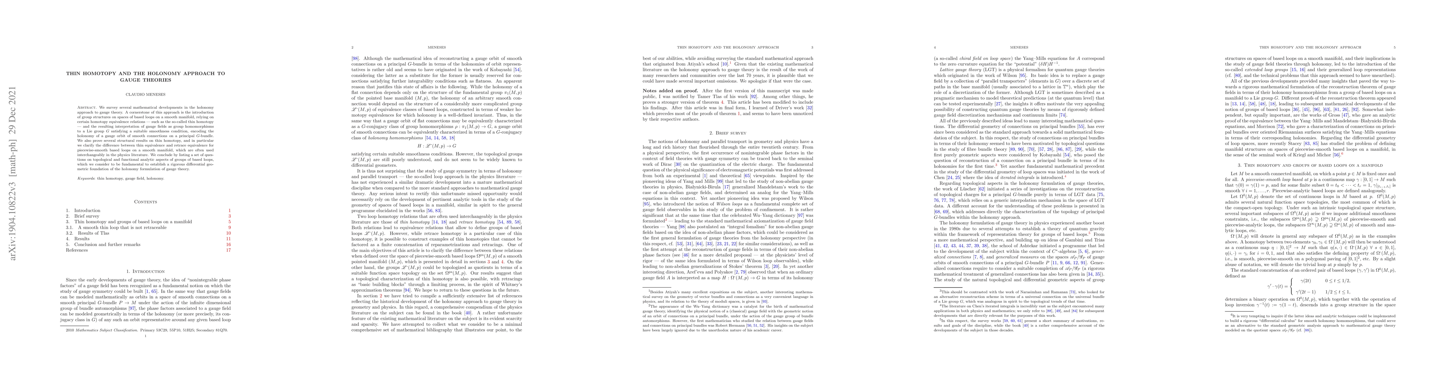 Thumbnail for Thin homotopy and the holonomy approach to gauge theories