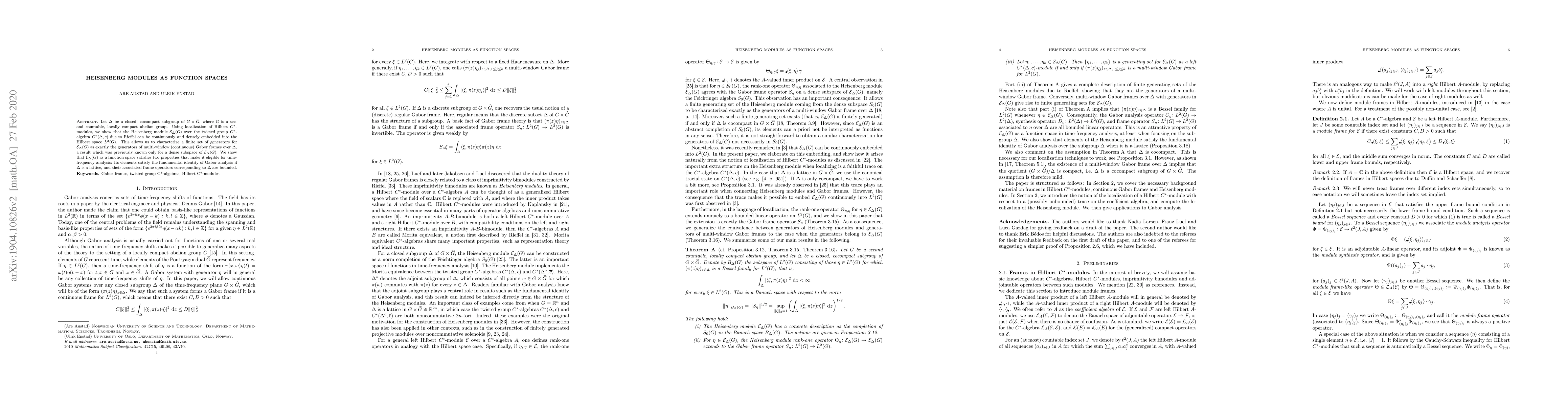 Thumbnail for Heisenberg modules as function spaces