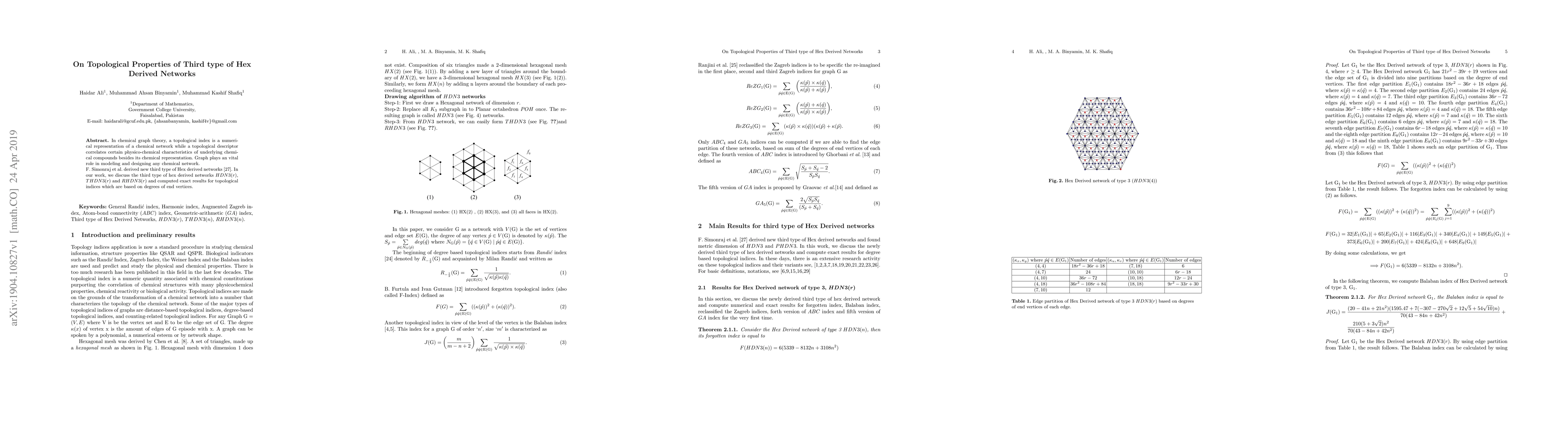 Thumbnail for On Topological Properties of Third type of Hex Derived Networks