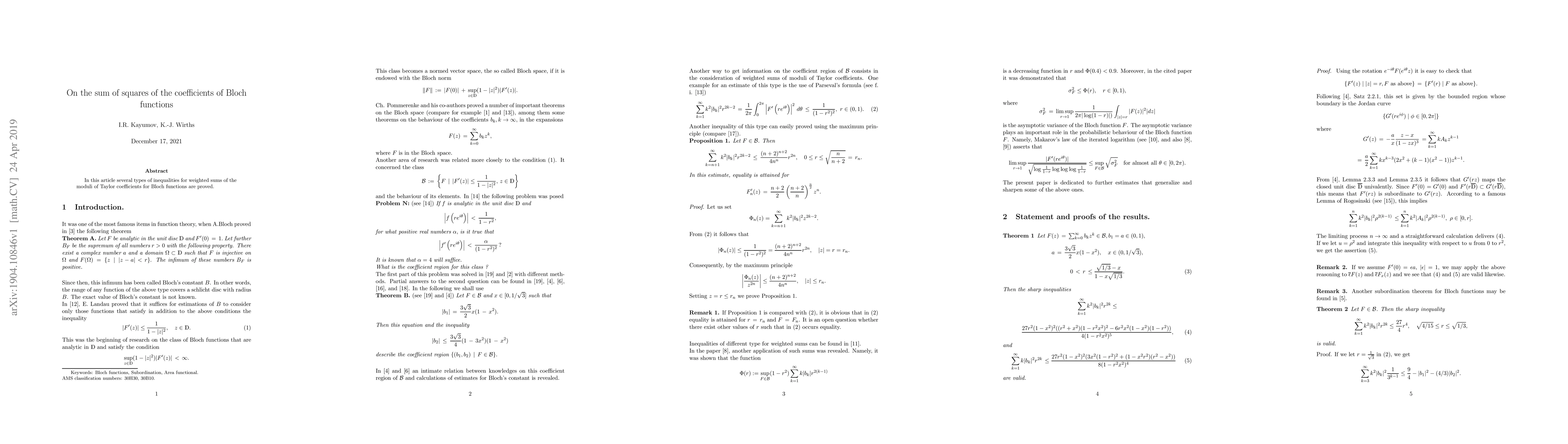 Thumbnail for On the sum of squares of the coefficients of Bloch functions