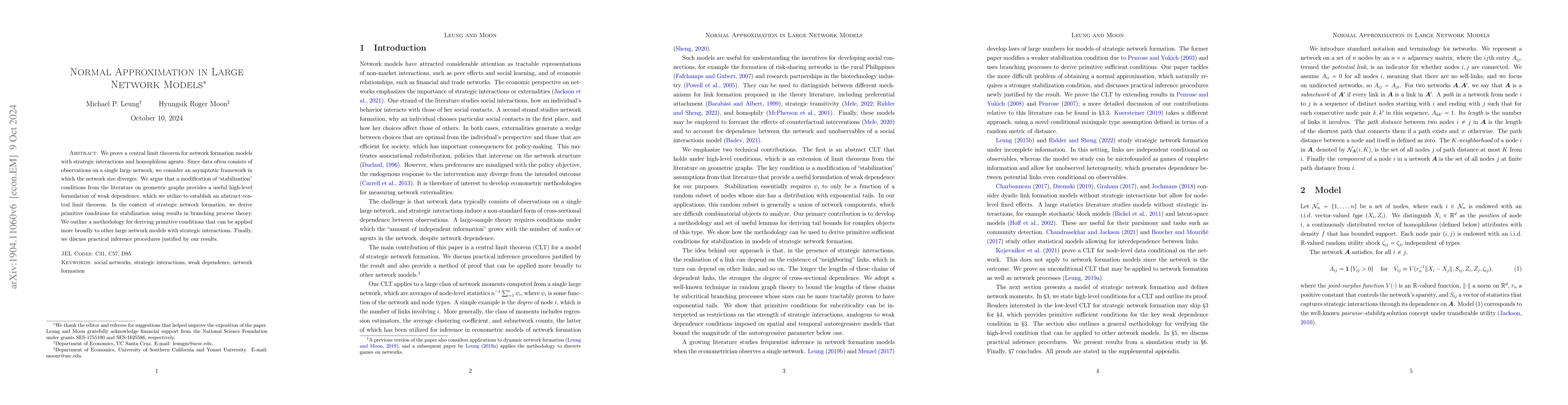 Thumbnail for Normal Approximation in Large Network Models