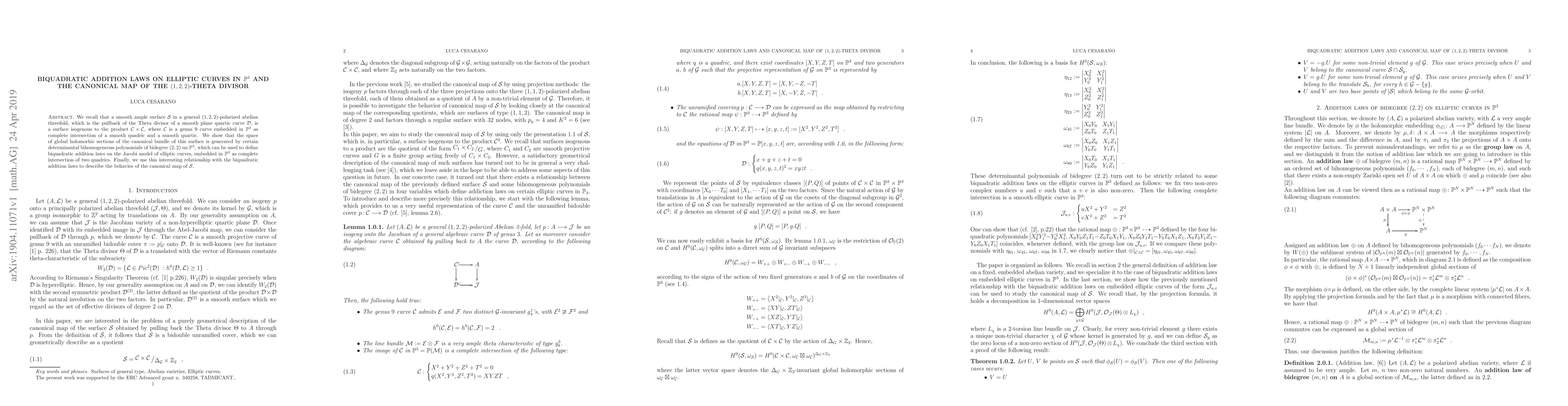 Thumbnail for Biquadratic addition laws on elliptic curves in $\mathbb{P}^3$ and the
  canonical map of the $(1,2,2)$-Theta divisor