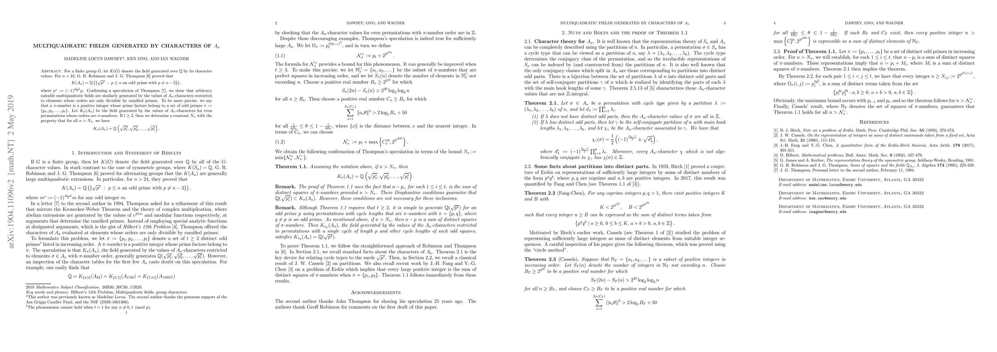 Thumbnail for Multiquadratic fields generated by characters of $A_n$