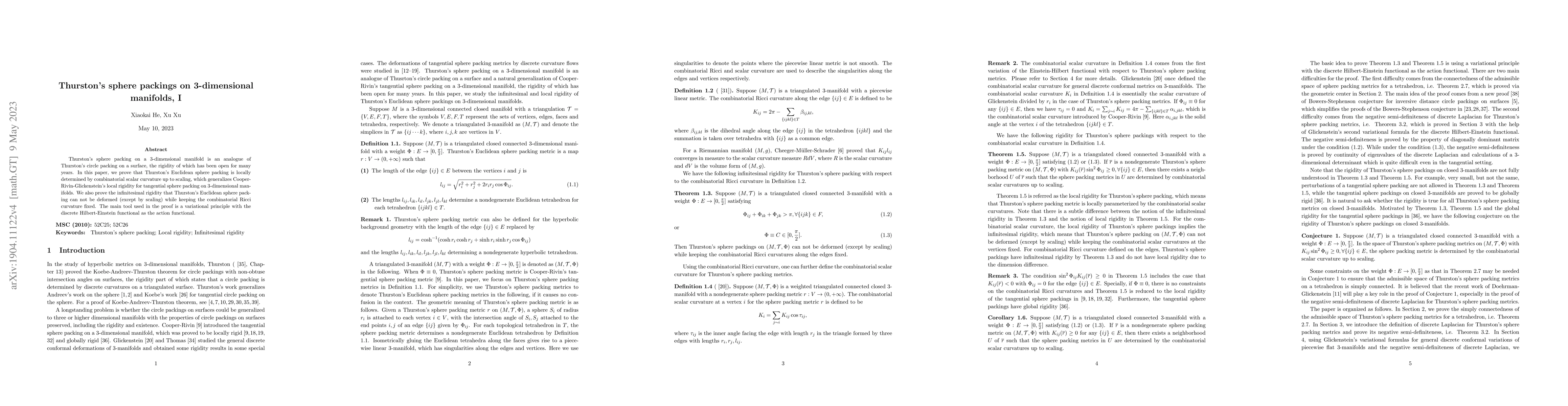 Thumbnail for Thurston's sphere packings on 3-dimensional manifolds, I